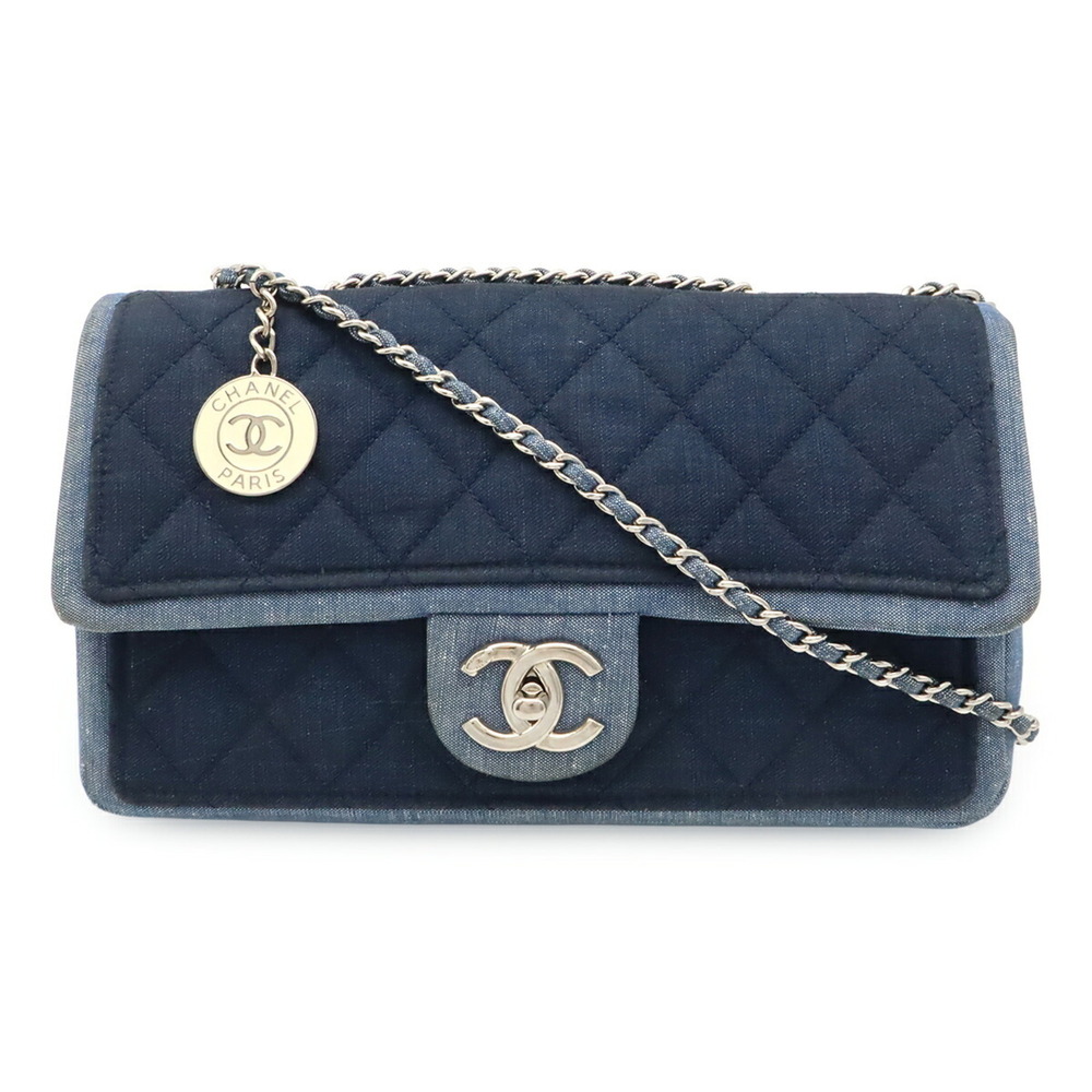 CHANEL Chanel Medallion Matelassé Coco Mark Double Chain Shoulder Bag, Denim ...
